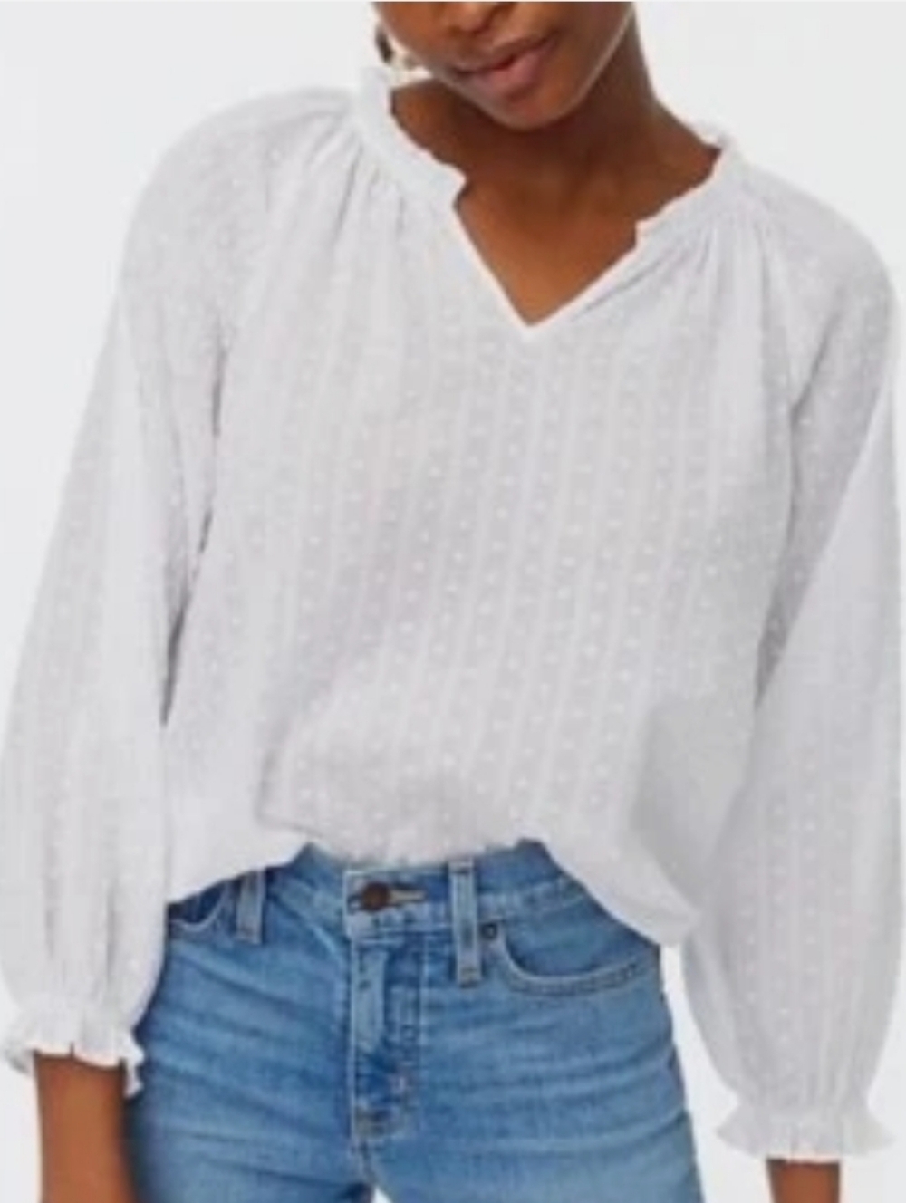 J Crew White Novelty Clip -Dot Popover Blouse Top Size Med